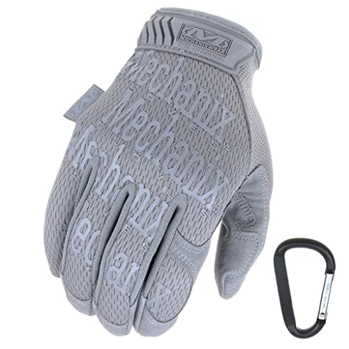 Mechanix WEAR ORIGINAL Einsatz-Handschuhe, atmungsaktiv & abriebfest + Gear-Karabiner, Original Glove in Schwarz, Coyote, Multicam/Größe S, M, L, XL (L, Grau)