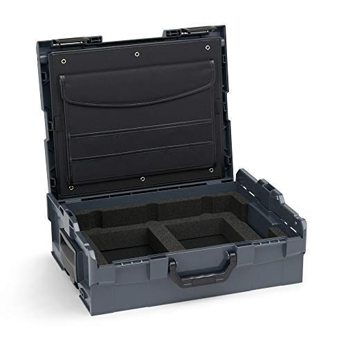 Werkzeugbox leer Kunststoff | L BOX 136 (anthrazit) inkl. Laptop Einsatz & Dokumentenkarte | Werkzeugkiste leer groß | Laptoptasche Alternative