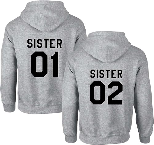 Couples Shop Best Friends Damen Hoodie Sister Pullover Beste Freunde Mädchen BFF - 1 Stück Sister 01 Grau S
