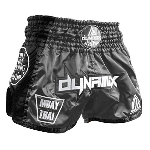 Dynamix Athletics Muay Thai Shorts Warpath - Grau - Premium Thai Short für Thaiboxen traditionelle Thaiboxhose für Herren mit Air-Tech-Gewebe und einzigartigen Muay Thai Stickereien (XL)