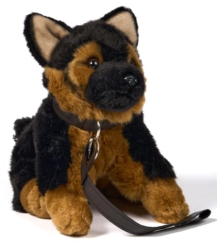 Uni-Toys - Deutscher Schäferhund Welpe, sitzend - Mit Leine und Stimme (Sound) - 18 cm (Höhe) - Plüsch-Hund - Plüschtier, Kuscheltier