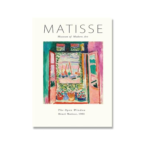 GIBOH Vintage Matisse Fensterlandschaft Poster und Drucke, abstrakte Wandkunst, Bunte Leinwandmalerei, ästhetische Bilder für Heimdekoration, 50 x 70 cm x 1, ohne Rahmen