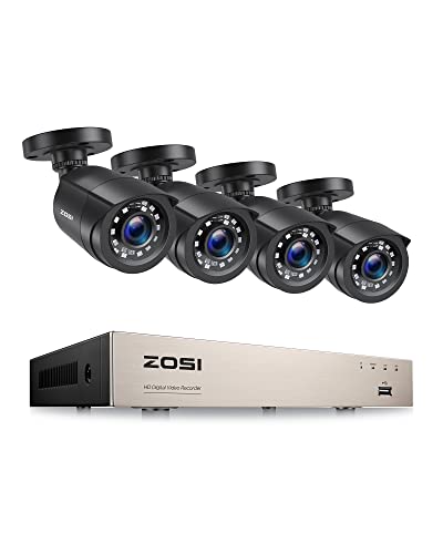 ZOSI 1080P Außen Video Überwachungssystem 8CH HD TVI 1080N HDMI DVR Recorder mit 4 Außen 1080P Überwachungskamera Set ohne Festplatte, 20m IR Nachtsicht, Bewegung Alarm, Smartphone & PC Schnellzugriff