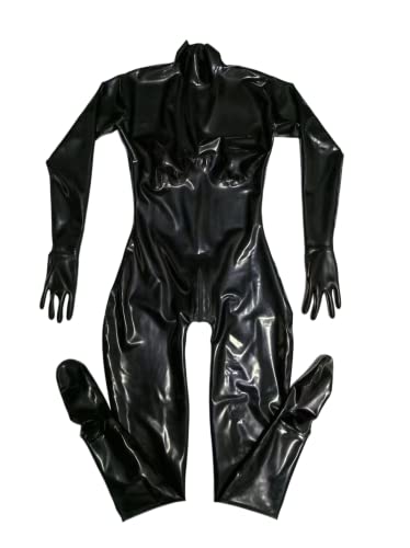 Schwarzer Latex-Catsuit, Gummi-Gummi-Trikot, 3D-Brust mit Zwei-Wege-Reißverschluss hinten durch den Schritt. Geeignet für Männer und Frauen