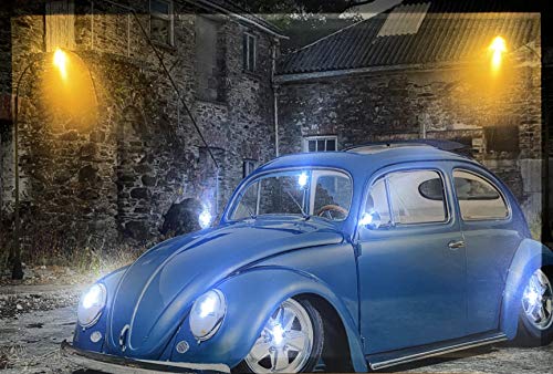 Samarkand - Lights LED-Bild mit Beleuchtung LED- Bilder Leinwandbild 65 x 45 cm Leuchtbild OLDTIMER/KÄFER/BLAU