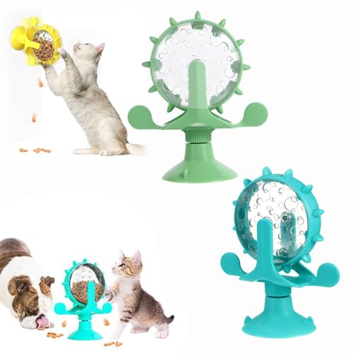 BIUBIULOVE Ferris Wheel Treat Toy,Funny Cat Toy Slow Food Dispenser Pet Windmill Toy,Cat Treat Toy Dispenser,Cat Toy Wheel,Multi-Function Rotary Pet Feeder (2 Pcs-A)