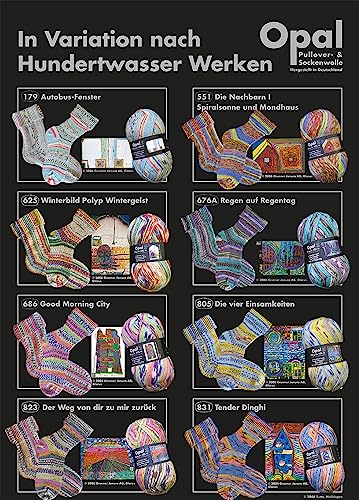 8 x 100g Sockenwolle Paket Opal Hundertwasser #2, 800g Sockenwolle mulesing frei, 4-fädig, musterbildend zum Stricken oder Häkeln
