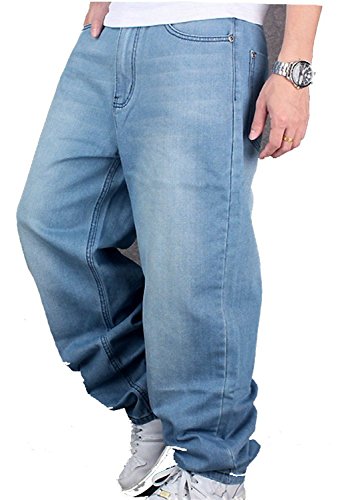 CYSTYLE Herren Hip Hop Jeanshose Hellbalu Hipster Style Baggy Jeans Rap Denim Straight Leg Loose Fit (W44=Asia 46)