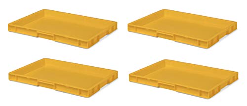4 Stk. Transport-Stapelkasten TK650-0, gelb, 600x400x50 mm (LxBxH), aus PP, Volumen: 7,7 Liter, Traglast: 30 kg, lebensmittelecht, made in Germany, Industriequalität