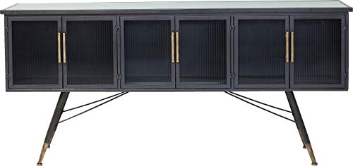Kare Design Sideboard La Gomera 6 Türen, breite Kommode aus Stahl und Glasfronten, modernes TV-Board mit messingfarbenen Akzenten, weitere Artikel der Serie La Gomera erhältlich (H/B/T) 85x180x38cm