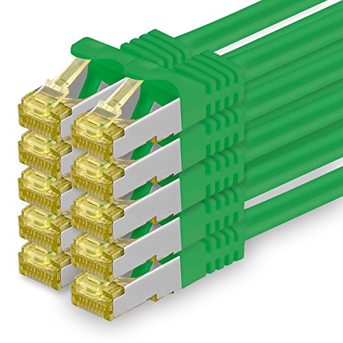 Cat.7 Netzwerkkabel 3m - Grün - 10 Stück - Cat7 Ethernetkabel Netzwerk LAN Kabel Rohkabel 10 Gb/s (SFTP PIMF LSZH) Set Patchkabel mit Rj 45 Stecker Cat.6a