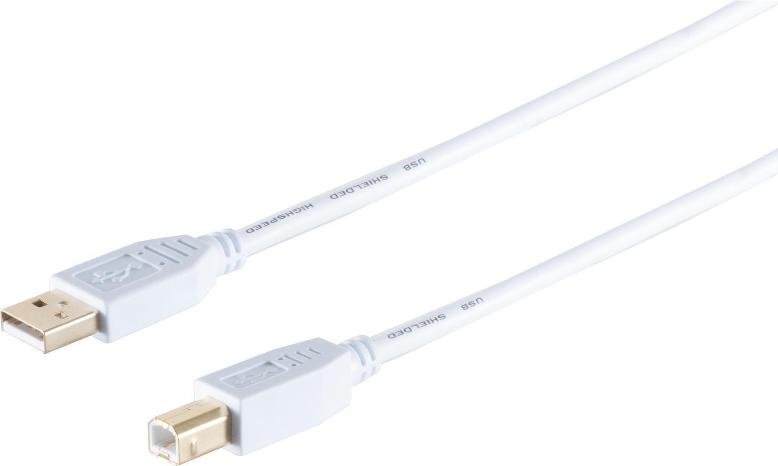 S/CONN maximum connectivity USB High Speed 2.0 Kabel, A/B Stecker, vergoldete Kontakte, USB 2.0, weiß, 1,8m (77022-W)
