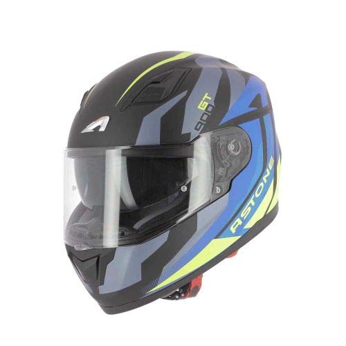 Astone Helmets - Casque de moto GT900 Alpha - Casque intégral large vision - Casque de moto intégral homologué - Casque de moto mixte en polycarbonate - blue yellow M