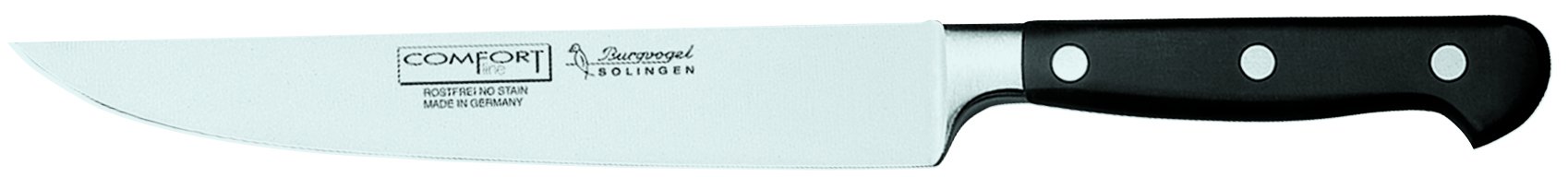 Burgvogel Solingen Comfort Line scharfes Fleischmesser geschmiedet 18 cm, rostfrei, spülmaschinenfest, Schinkenmesser hochwertig, genietet, schwarz, 7" = 18 cm, 6830.911.18.0