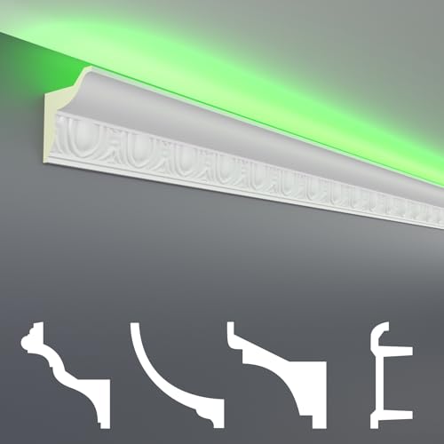 HEXIM LED Stuckleisten Sparpakete - Indirekte Beleuchtung mit Deckenleisten aus PU, leicht & lichtundurchlässig- (20m LED-3) Lichtvouten Fassade Weiß