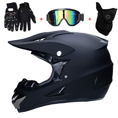 AMITD Motocross Helm, Off Road Helm Mit Handschuhe Maske Brille, Unisex Motorradhelm Cross Helme Schutzhelm ATV Helm Für Männer Damen Sicherheit Schutz,M,M(54~55cm)