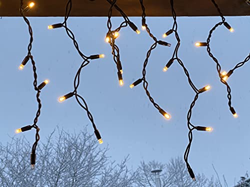 LEDZEIT- Profi Serie - LED Eisregen Lichterkette Außen, Lichtervorhang, Eiszapfen, 3m*0.5m, 2 Segmente, Warmweiß, 114 LED, Wasserdicht IP67, mit Netzkabel, Erweiterbar, für Dach, Balkon, Garten, Deko