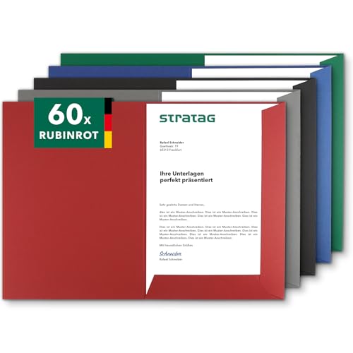 Präsentationsmappe A4 in Rubinrot 60 Stück (wählbar) - erhältlich in 7 Farben - direkt vom Hersteller STRATAG - vielseitig einsetzbar für Ihre Angebote, Exposés, Projekte oder Geschäftsberichte
