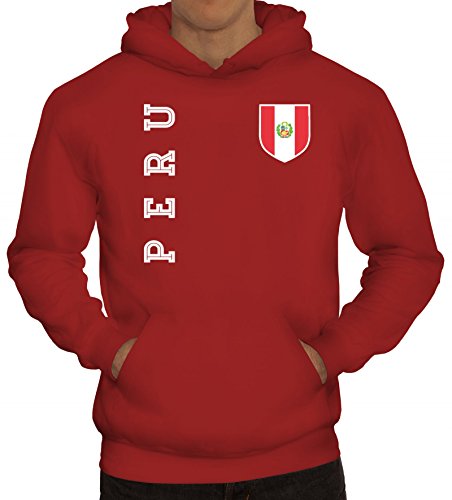 Wappen Fußball WM Fanshirt Gruppen Herren Hoodie Männer Kapuzenpullover Fan Trikot Peru, Größe: XL,Rot
