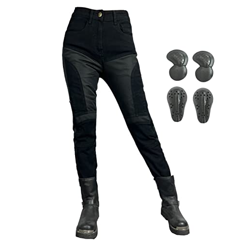 Damen Motorradhose Jeans Atmungsaktiv Motorrad Hose Motorradrüstung Schutzauskleidung Motorcycle Biker Pants 4 x Schutz Ausrüstung (Schwarz,XXS=W27.6''(70cm))