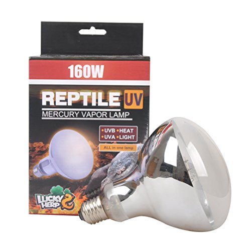 Lucky Herp Reptile UVA UVB Quecksilberdampf-Glühbirne, Lampe für Reptilien und Amphibien wie Schildkröten und Bartagamen, 160 Watt, R115, E27, beschichtet