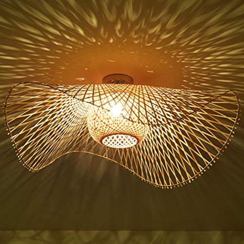 Natürliche Deckenlampe Aus Bambus Und Rattan Landbeleuchtung Deckenleuchte E27 Retro Deckenlicht Handgewebte Korridorlampe Schlafzimmer Restaurant Dekoration Lampe Energiesparlampe,75cm