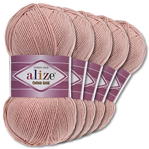 Alize 5 x 100 g Cotton Gold Premium Wolle| 39 Farben Sommerwolle Garn Stricken Amigurumi (161 | Altrosa)