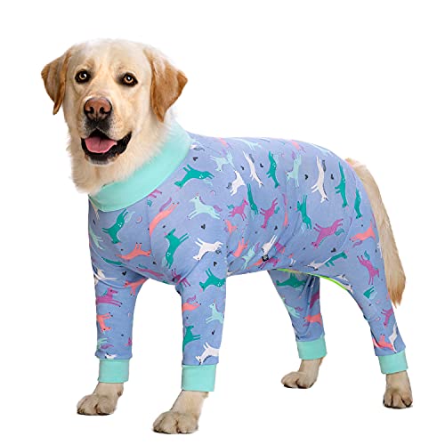 Hunde-Schlafanzug für mittelgroße und große Hunde, leichter Hunde-Pyjama, Kleidung, Einteiler, Shirt für große Hunde nach Operationen, voller Bauch (91 cm, Rückenlänge 65 cm), Violett