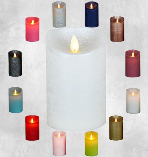 LED Echtwachskerze Kerze Farbauswahl Timer flackernde Wachskerze Kerzen Batterie, Farbe:Perle, Größe:15 cm