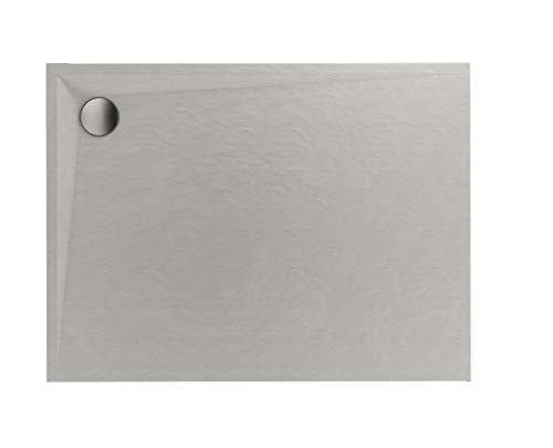 Sellon24® Duschtasse Duschwanne Grau Quadrat Rechteck Viertelkreis Stein-Effekt Cement Stone (80x100x3cm)