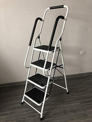 4 Stufen Leiter mit Rutschfester Handlaufmatte für bis zu 150kg Haltbares Faltbares Tragbares Gerät Ideal für das Home Garage Office