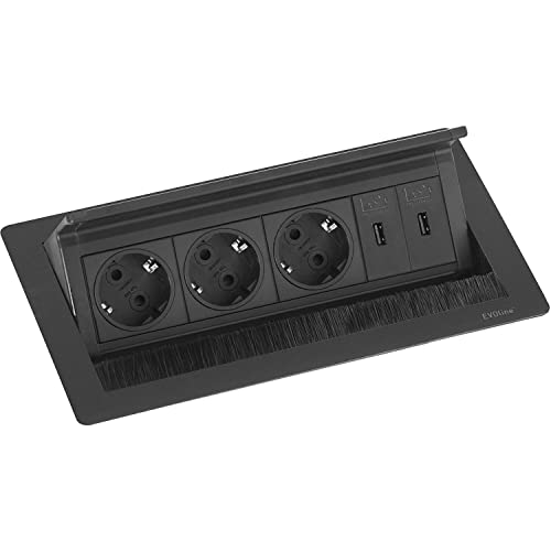 EVOline Flip Top Push DATA M 3xSchuko + 2x USB-Charger + schwarz