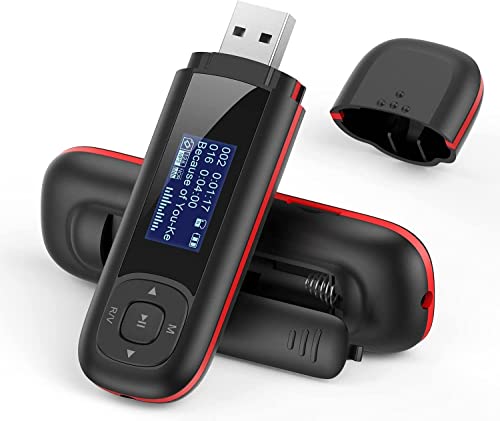 AGPTEK 8GB Tragbare USB MP3 Player 1 Zoll LCD Display USB Stick mit FM, Aufnahme, U3, Schwarz und Rot