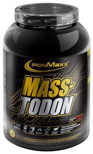 IronMaxx Masstodon - Power Weight Gainer aus hochwertigen Kohlenhydraten / Zuckerarm - Erdbeere - 1 x 2000g Dose
