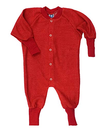 Cosilana, Einteiler Schlafanzug ohne Fuß, 100% Wolle (98, Rot)