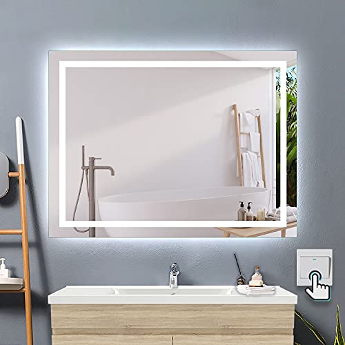 Acezanble LED Badspiegel Lichtspiegel,100x80cm LED Spiegel Wandspiegel mit Wandschalter Beschlagfrei,Badezimmerspiegel mit Beleuchtung Kaltweiß 6000K energiesparend Modell-26