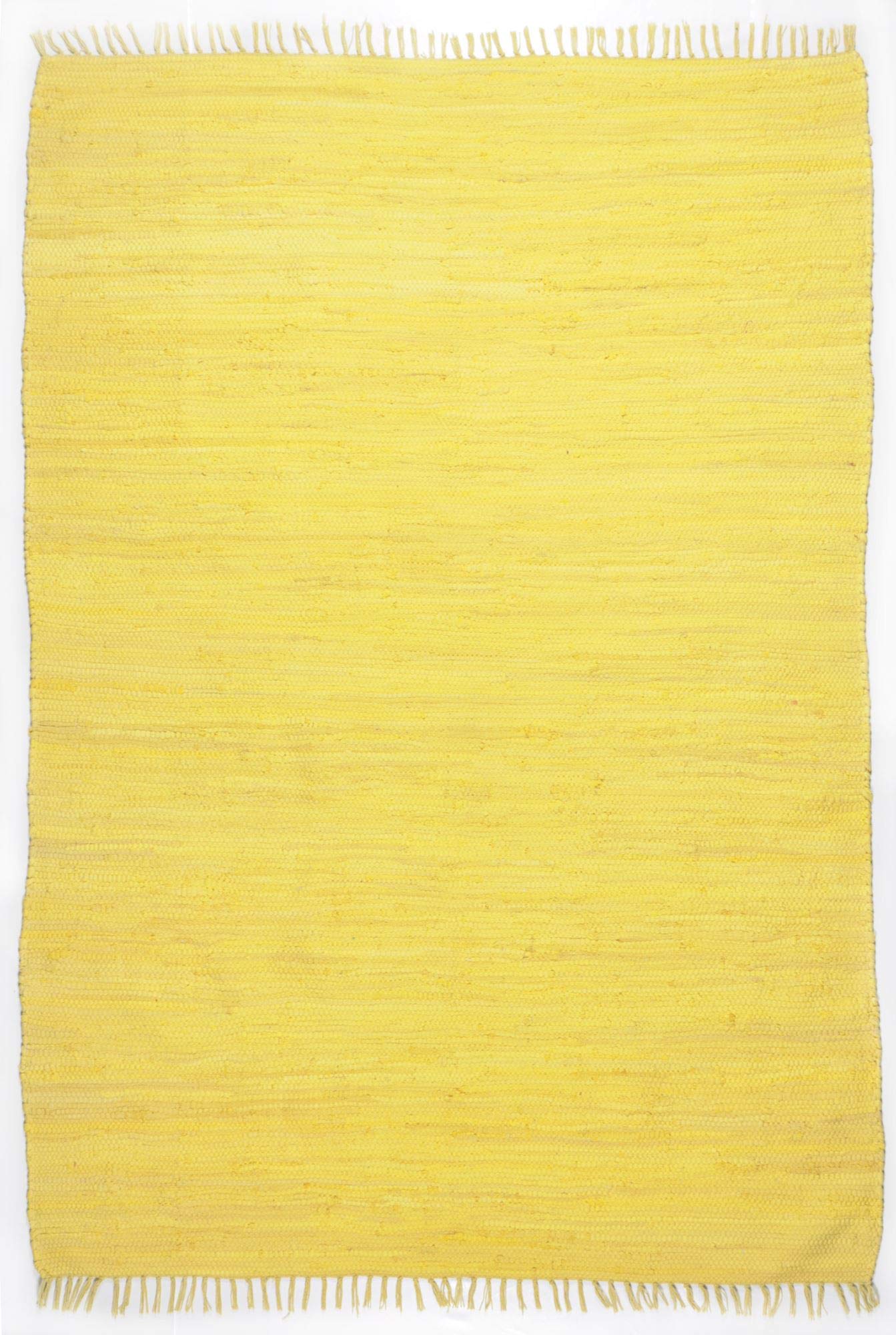 Theko | Dhurry Teppich aus 100% Baumwolle Flachgewebe Teppich Happy Cotton | handgewebt | Farbe: Gelb | 60x120 cm