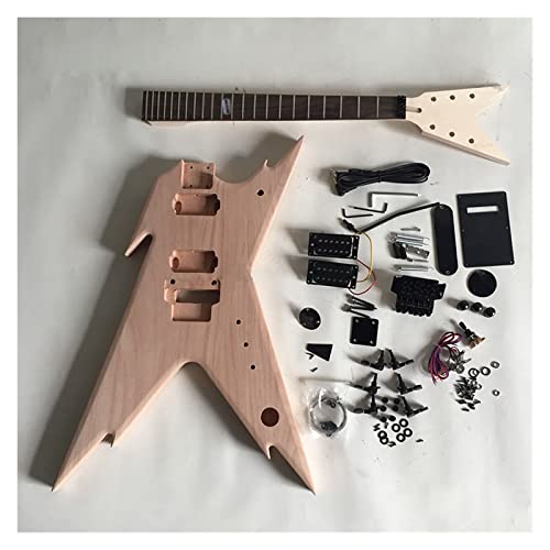 Fachmann E-Gitarren-Bausatz Unfertige E-Gitarre, Moderne Form, DIY-Kit Mit Zubehör, Schwarze Hardware, Mahagoni-Korpus Selbstbau Gitarrenkit