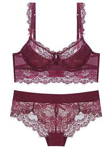 Aivtalk Damen Sexy Spitze Dessous Set Große Größen Push Up Bügel-BH Bra und Slip Unterwäsche Lingerie Set