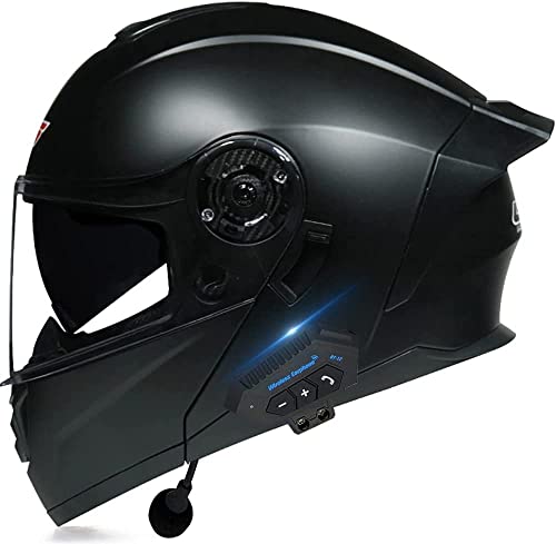Klapphelm Bluetooth Motorradhelm,Integralhelm Motorradhelm Erwachsene Mit Doppelter Sonnenschutzlinse,ECE-Zertifiziert Motorradhelm Mit Automatischer Antwortfunktion (Color : M, Size : M=57-58cm)