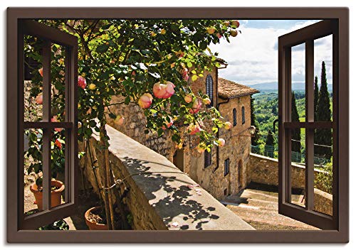 Artland Qualitätsbilder I Bild auf Leinwand Leinwandbilder Wandbilder 70 x 50 cm Landschaften Garten Foto Grün B8CS Rosen Balkon San Gimignano Toskana