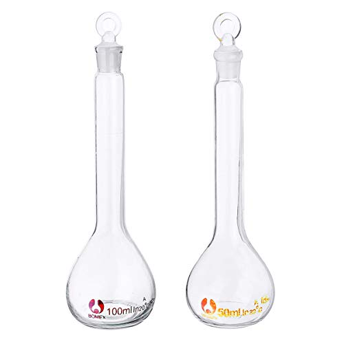 TuToy 10/25/50/100/250Ml Transparent Glass Volumetric Flask With Stopper Lab Glassware Kit - 100Ml