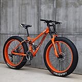 26 Zoll Mountainbikes, MJH-01 Erwachsene Fat Tire Mountain Trail Bike, 24-Gang-Fahrrad, Rahmen aus Karbonstahl, doppelte Vollfederung, doppelte Scheibenbremse, Orange/Cyan