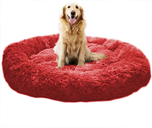 Großes Hundebett, mittelgroß, Hundenest, Katzenhöhle, rutschfest, flauschig, beruhigend, Haustierkorb, warme Matte, waschbar, 70 cm, Rot