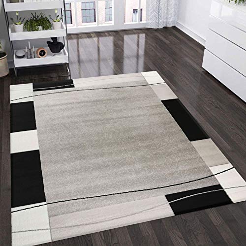 VIMODA Teppich Kariert Retro Muster Meliert in Grau, Weiß und Schwarz Schlafzimmer Wohnzimmer - ÖKO TEX Zertifiziert, Maße:120x170 cm