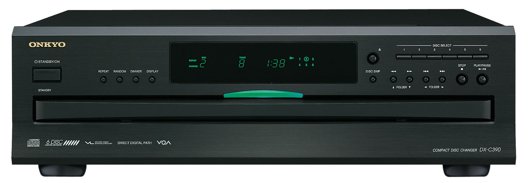 Onkyo DX-C390(S) 6-facher CD-Karussellwechsler, für die Wiedergabe von MP3 CDs und Audio CDs, High-End CD-Player mit innovativen Technologien, gebürstete Aluminium-Gehäusefront, schwarz