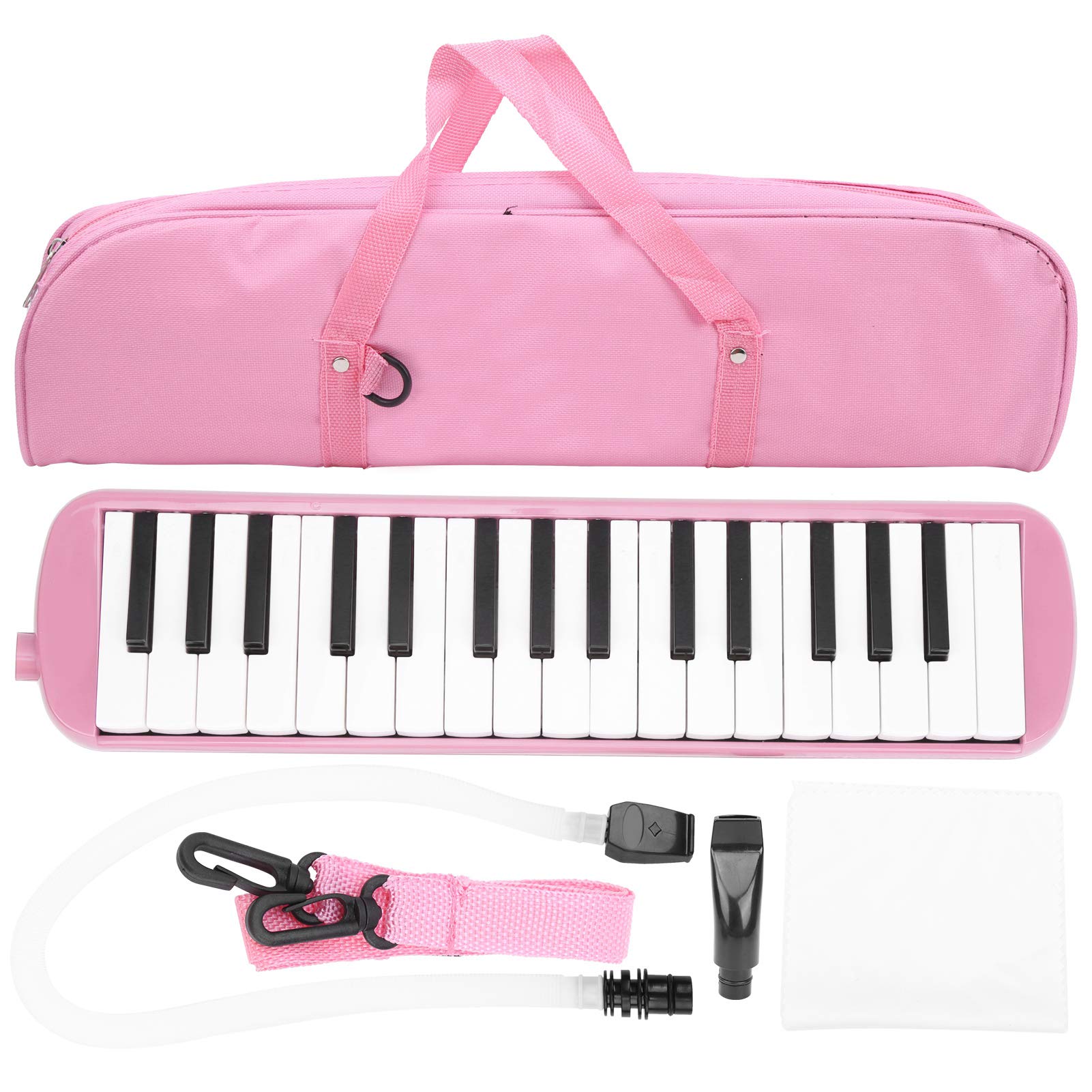 Vbest Life 32 Key Melodica Instrument Keyboard Klavierstil mit Mundstück-Röhrensets und Tragetasche für Kinder Anfänger Erwachsene Geschenk Schwarz(Rosa)