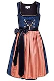 Edelnice Trachtenmode Bayerisches Damen Designer Mini Dirndl Josepha Kleid 2-teilig + Schürze Gr. US2-, 36 Königsblau