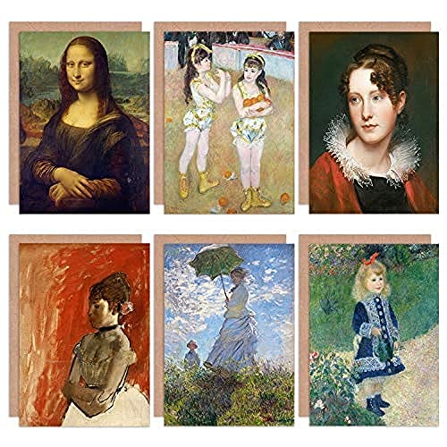 Renoir Monet Degas Peale Da Vinci Mona Lisa Portrait Mixed Fine Art Greeting Card Pack of 6 Porträt