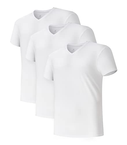 David Archy Herren Business Unterhemden Kurzarm Shirts mit V-Ausschnitt Micro Modal Super Weich, 3er Pack (S, V-Ausschnitt: Weiß)